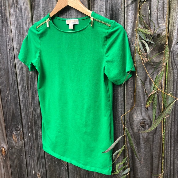 Michael Kors Green Zip Shoulder Tee ❤️ - Picture 3 of 6